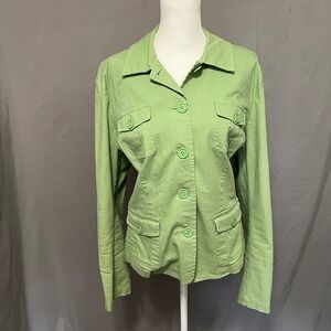 GH Bass Green Cotton Stretch Utility Jacket Button Front Pockets Collared XL‎